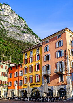 Riva del Garda, Italy - May 18: historic buildings at the famous old town and harbor of Riva del Garda on May 18, 2026