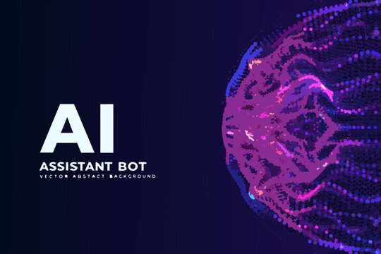 Particle sphere with ai assistant bot text vector abstract background