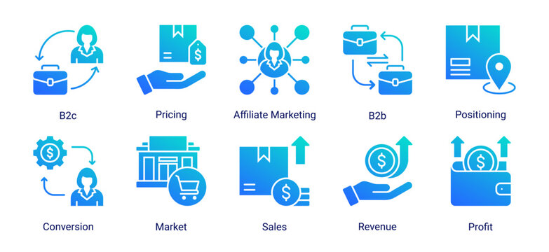 Business branding icon set with advertisement,brand identity,sponsorship,and influencer marketing icons for creative promotion and corporate design.