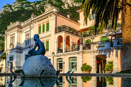 Riva del Garda, Italy - May 19: historic buildings at the famous old town and harbor of Riva del Garda on May 19, 2026