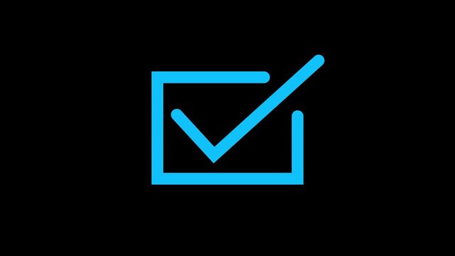 Chick mark animation on circle. tick mark symbol ok button animated on black background.on a black background,with video animation.
