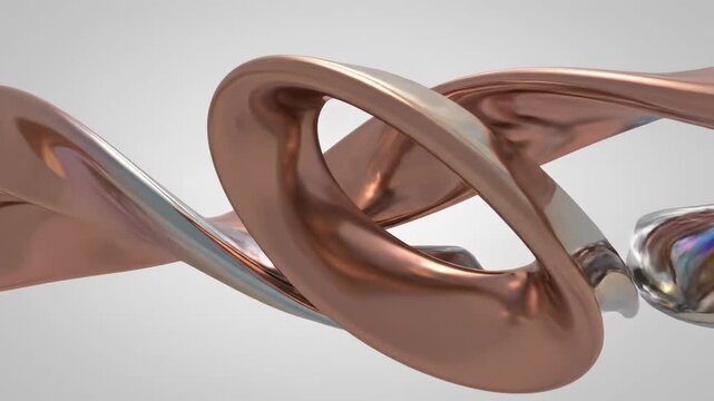 abstract twisted metallic ribbon, shiny copper and chrome curves, fluid motion, elegant digital art, smooth motion graphics, for modern design backgrounds