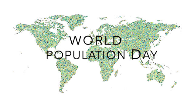 World Population Day Map: A world map comprised of numerous small dots represents the global population on World Population Day, highlighting interconnectedness and demographics.