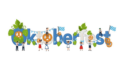 Fototapeta premium Oktoberfest Typography: Creative word art celebrates Oktoberfest with playful characters and iconic elements, transforming letters into a festive scene of Bavarian culture and revelry.