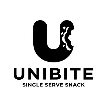 Unibite Logo: Single Serve Snack, Bite Mark on Letter U, Black and White