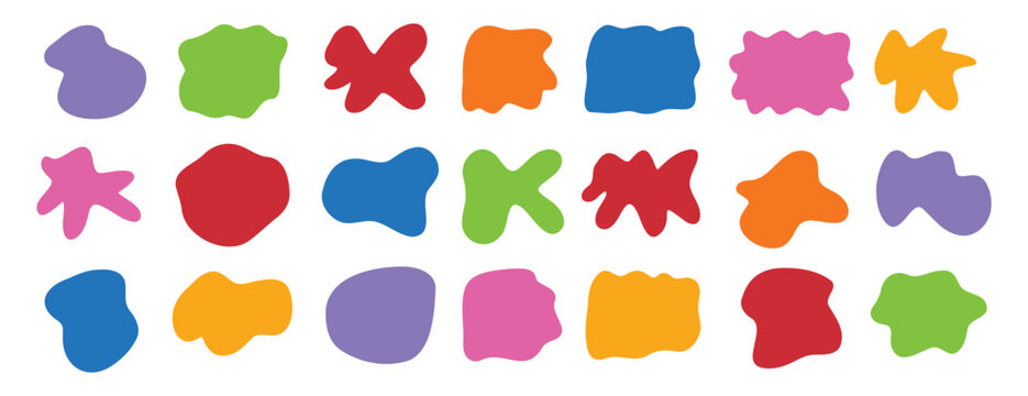 Organic shape abstract colorful isolated elements set. irregular round blot form graphic shape collection