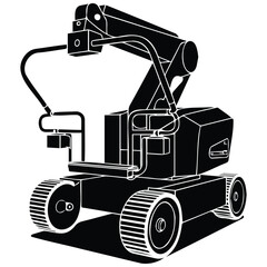 Black silhouette of construction boom lift machine for elevated work space. © MdRafiul