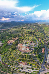 Obraz premium Aerial View Sanctuary of Our Lady of Lourdes on a Hill with Panoramic Views in Verona, Italy