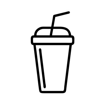 Simple line art icon of a plastic drink cup with beverage container takeaway refreshment refreshing isolated illustration smoothie