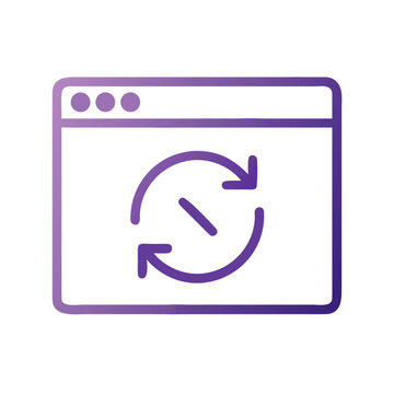 Browser window with refresh sync arrows representing update or reloading page gradient interface internet application software development