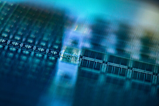 Wafer silicon wafer surface showing electronic components and microchips