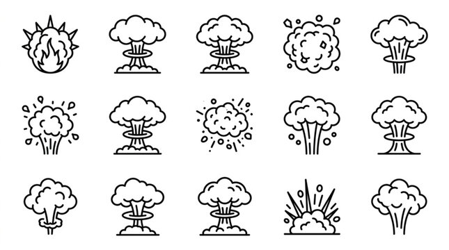 Collection of Nuclear Explosion and Mushroom Cloud Illustrations