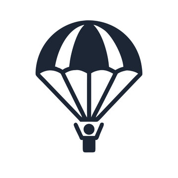 Parachute jumping person icon silhouette isolated on white background with parachute skydiving adventure silhouette skydiver activity recreation