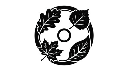 Obraz premium Circular emblem with diverse autumn leaves symbolizing nature's cycle and seasons.