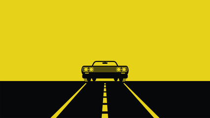 Minimalist classic muscle car on road yellow background vector © Nj Art