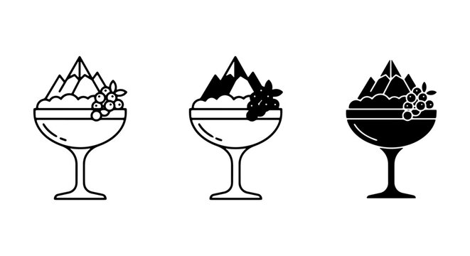 Mountain Dessert Icons, Snow Peak Parfait Graphics, Abstract Landscape Sweet Treats Vector Set