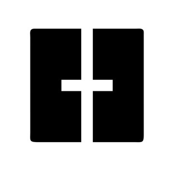 Abstract cross symbol inside divided black square with illustration minimalist geometric division monochrome isolated background positive