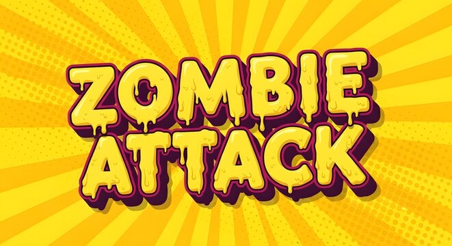 Zombie attack text effect with yellow slime dripping style on comic pop art background