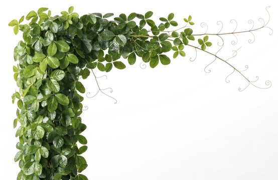 Green Climbing Ivy Plant Frame with Tendrils Isolated on White Background for Design