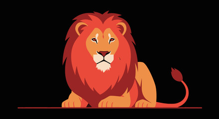 Majestic lion with vibrant red mane sitting calmly © jikri