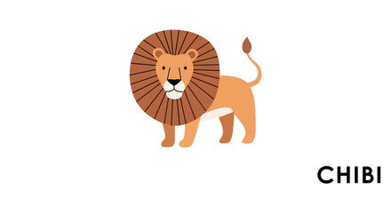 Cute chibi lion character with round brown mane © jikri