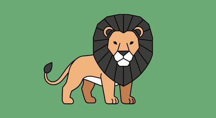 Stylized lion with black geometric mane on green background © jikri
