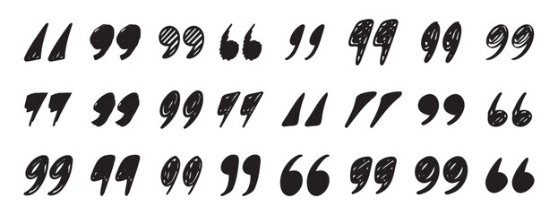 Obraz premium quotation mark doodle testured hand drawn icon set. quotation mark drawing line clipart symbol collection