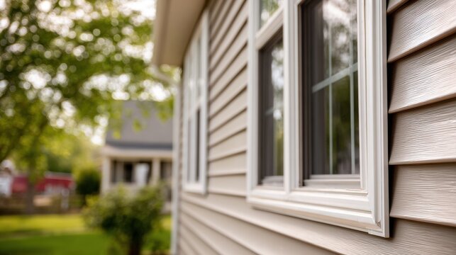 Vinyl siding near a window frame on a new house.