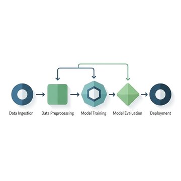 Machine learning workflow diagram with data processing steps.