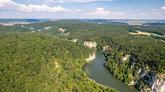 Aerial View of Weltenburger Enge Gorge on the Danube River, Bavaria, Germany