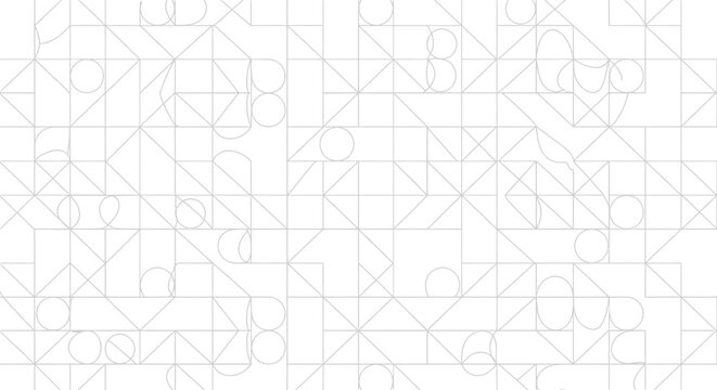 Abstract geometric pattern background with minimalist lines, circles, and squares. Modern technology grid texture.