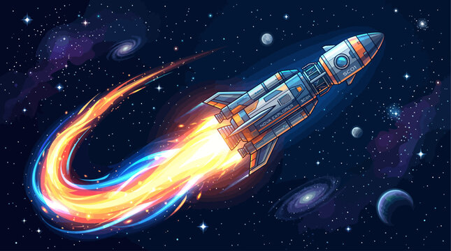 Rockets logo blasts off into outer space with vibrant flames and stars