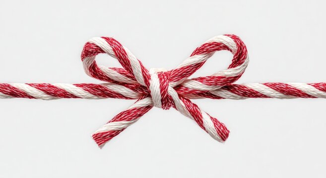 A festive red and white striped twine tied into a bow