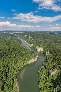 Aerial View of Weltenburger Enge Gorge on the Danube River, Bavaria, Germany