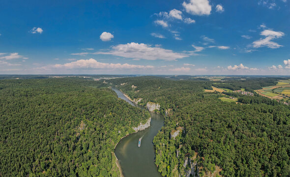 Aerial View of Weltenburger Enge Gorge on the Danube River, Bavaria, Germany