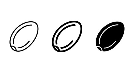 Obraz premium Simple Oval Shapes, Three Styles: Outline, Filled, Solid Black Vector Icons for Design Elements, Minimalist Graphics, and UI Components