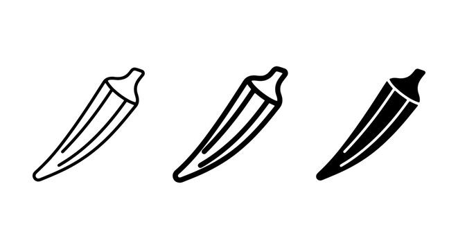 Okra Vegetable Icons Set: Outline, Filled, and Silhouette Vector Graphics for Healthy Food Design
