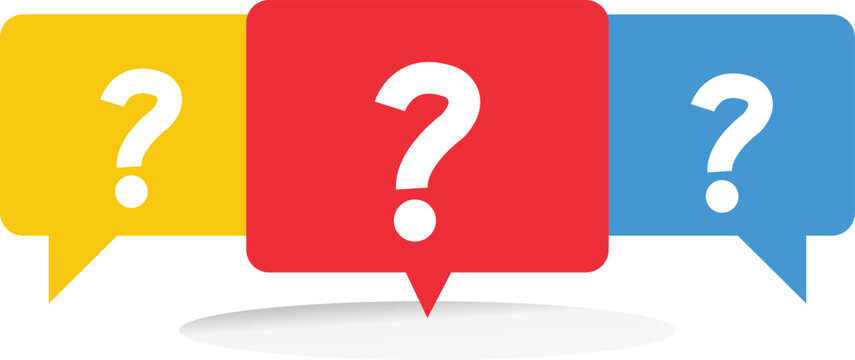 Three colorful speech bubbles with question marks vector illustration