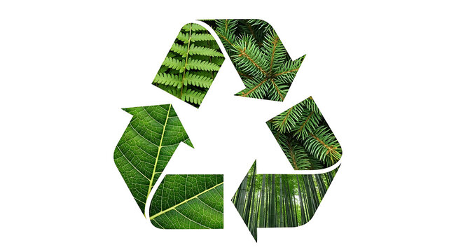 Recycle symbol icon made with lush green forest foliage texture earth day eco friendly environment sustainability conservation sustainable