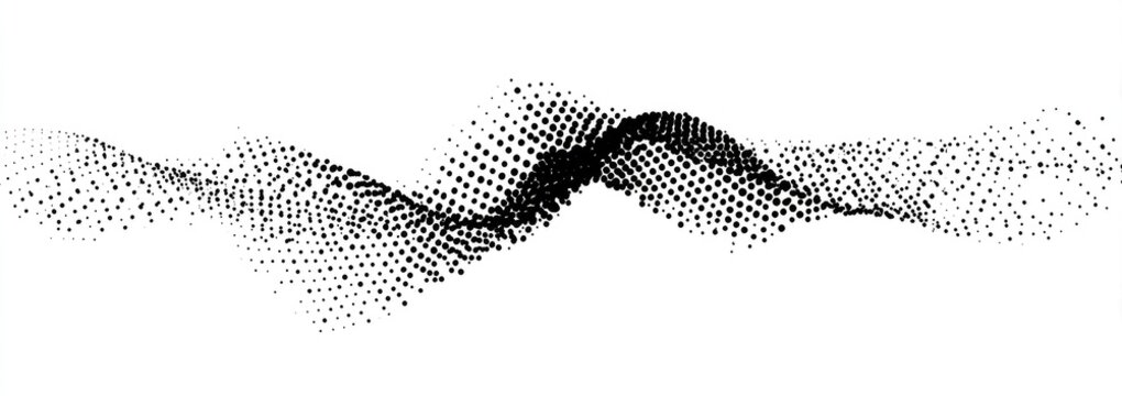 A wavy abstract pattern of varying density black dots on a white background
