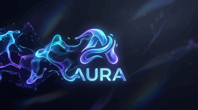 Vibrant neon logo with AURA text on dark background with swirling lines