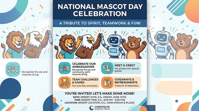 Clean corporate-style poster, text &ldquo;National Mascot Day Celebration&rdquo;