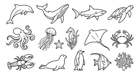Obraz premium Minimalist line art people collection, diverse hobby and career character set, black and white outline vector illustrations for lifestyle and education