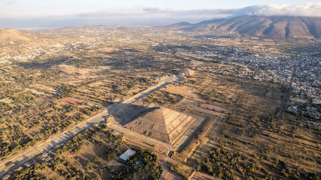 Aerial View of the Pyramid of the Sun and Pyramid of the Moon, Teotihuac&aacute;n, Mexico