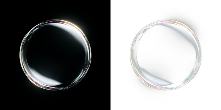 Transparent soap bubble sphere with glossy crystal reflections and blue water shine isolated on transparent background realistic vector illustration