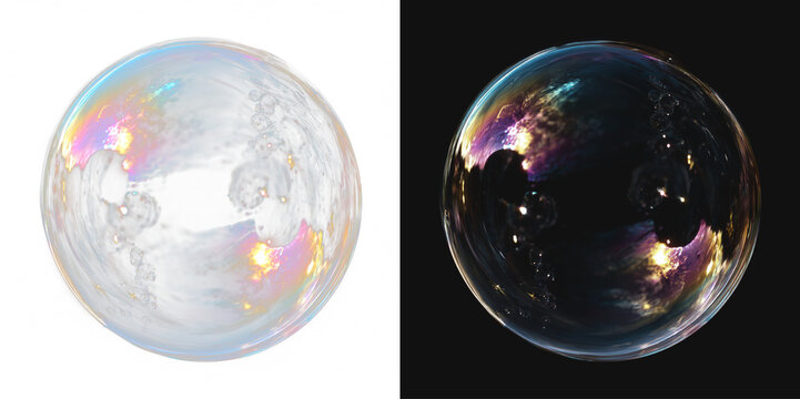 Transparent soap bubble sphere with glossy crystal reflections and blue water shine isolated on transparent background realistic vector illustration