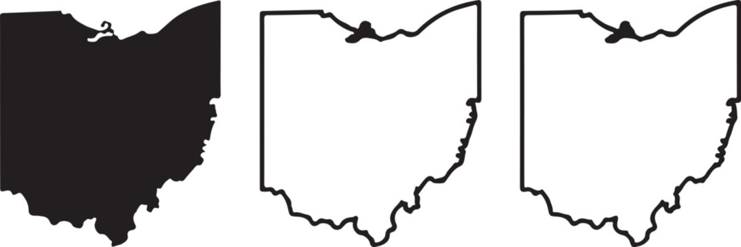 Ohio US state blank map vector solid black color and outline isolated on white background