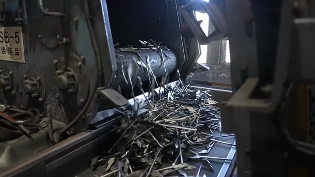 Large pile of freshly forged steel pliers blanks on conveyor after trimming process