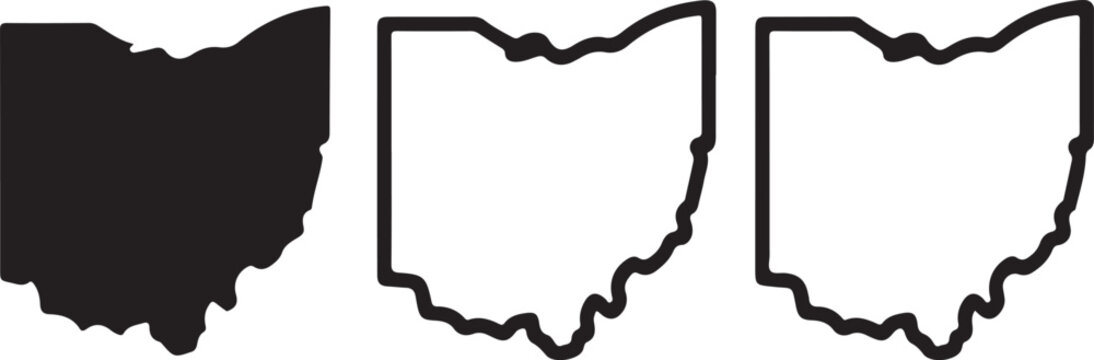 Ohio US state blank map vector solid black color and outline isolated on white background