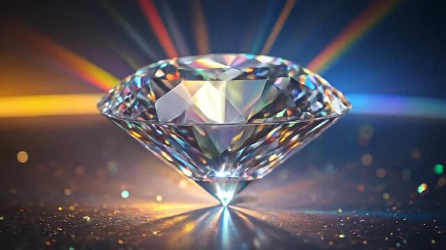 A brilliant cut gemstone sparkles with vibrant light refractions on a dark surface